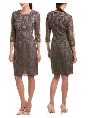 TRINA TURK Gray Crochet Lace Overlay Sheath Dress Size 8 Made In USA